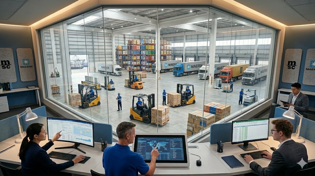Albatros Global AI Team mit Blick auf Hafenterminal
